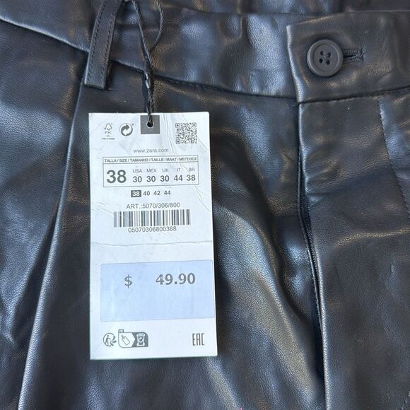 Zara Faux Leather Shorts Mens Black Size 30 Nwt - Picture 3 of 4